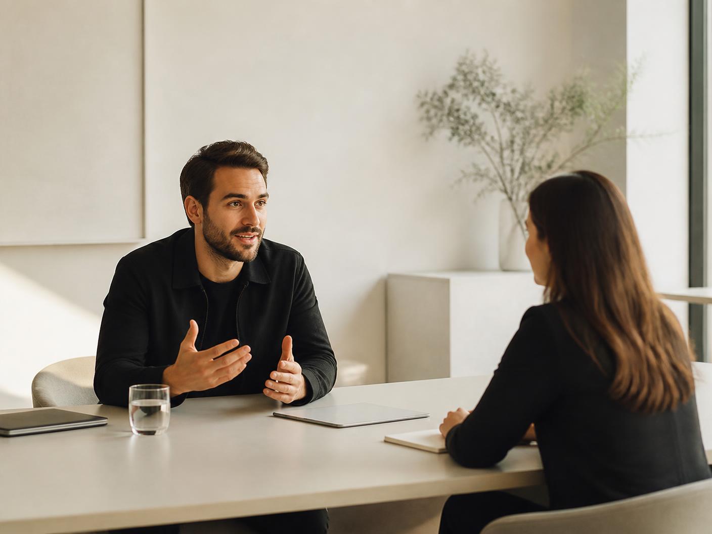 Vorbereiteter heller Besprechungsraum für ein erstes Gespräch
